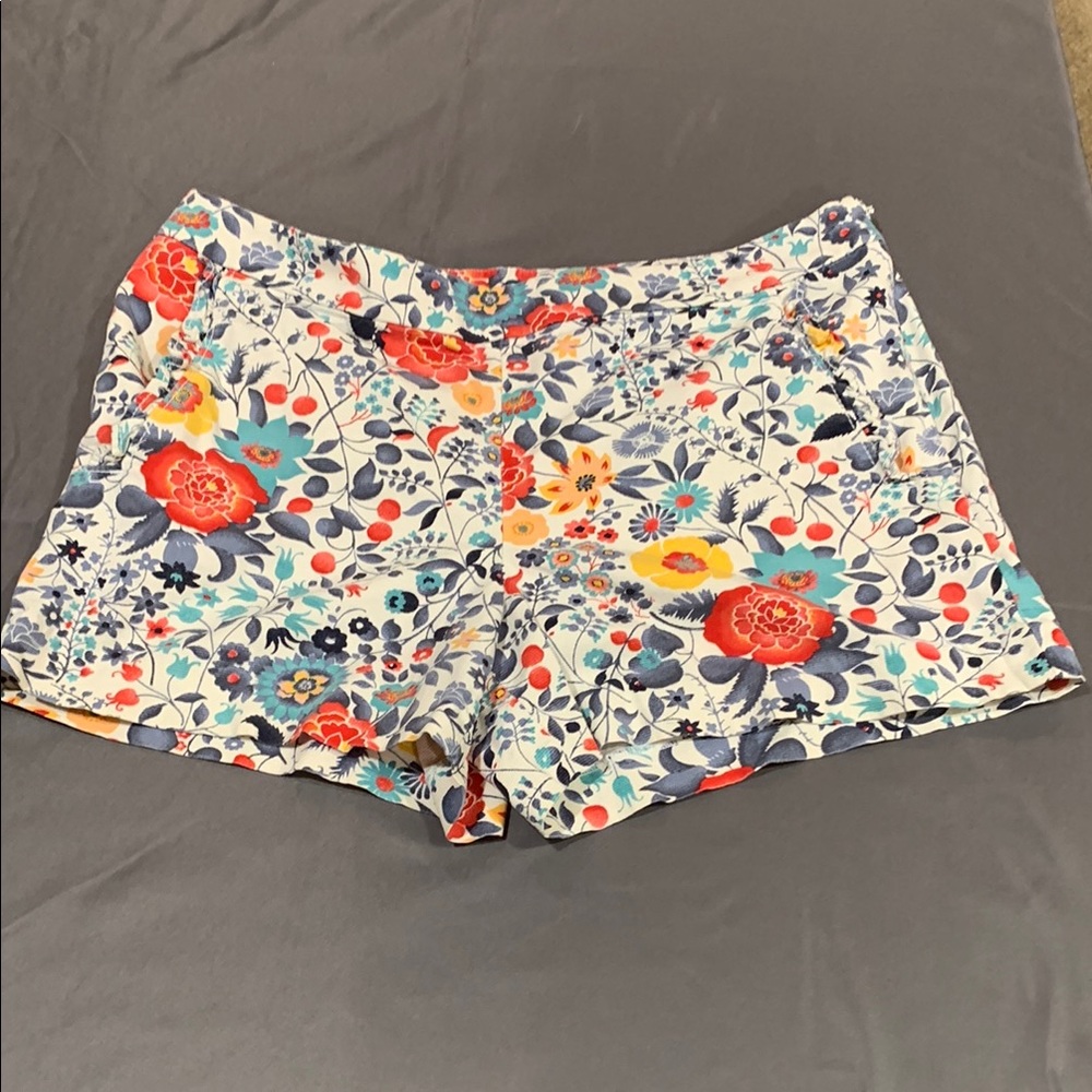 LOFT Red and Blue Bermuda Shorts Vibrant Floral Design